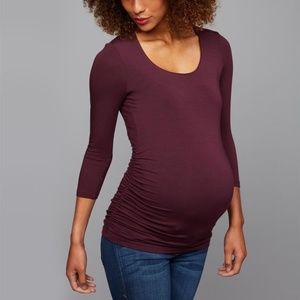A Pea in the Pod Luxe Side-Ruched 3/4 Sleeve Maternity Top "Winetasting"